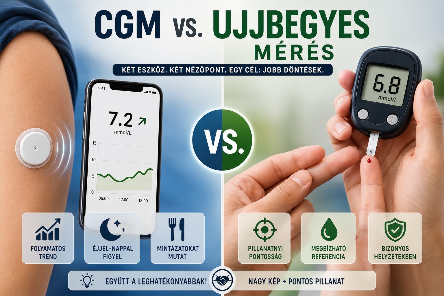 CGM vs. ujjbegyes mérés: mi a különbség, és mikor melyik számít?